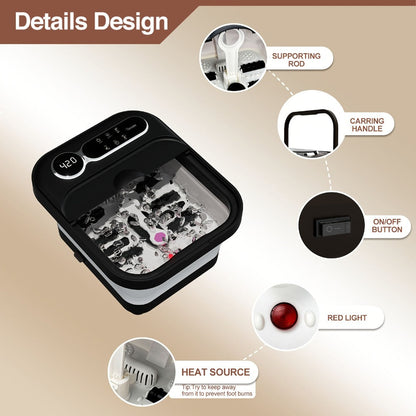 Collapsible Foot Spa with Heater, Temperature Control, Bubbles, Six Rollers and Two Color Options