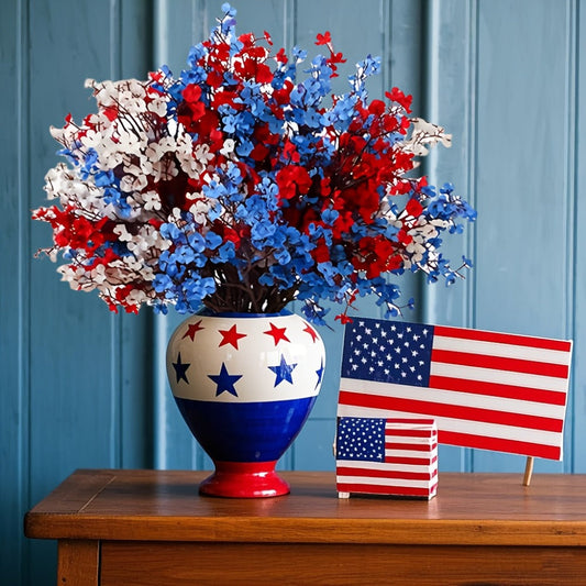 Artificial Flowers Nine-Piece Red White and Blue Baby's Breath Set for Patriotic Table Decor