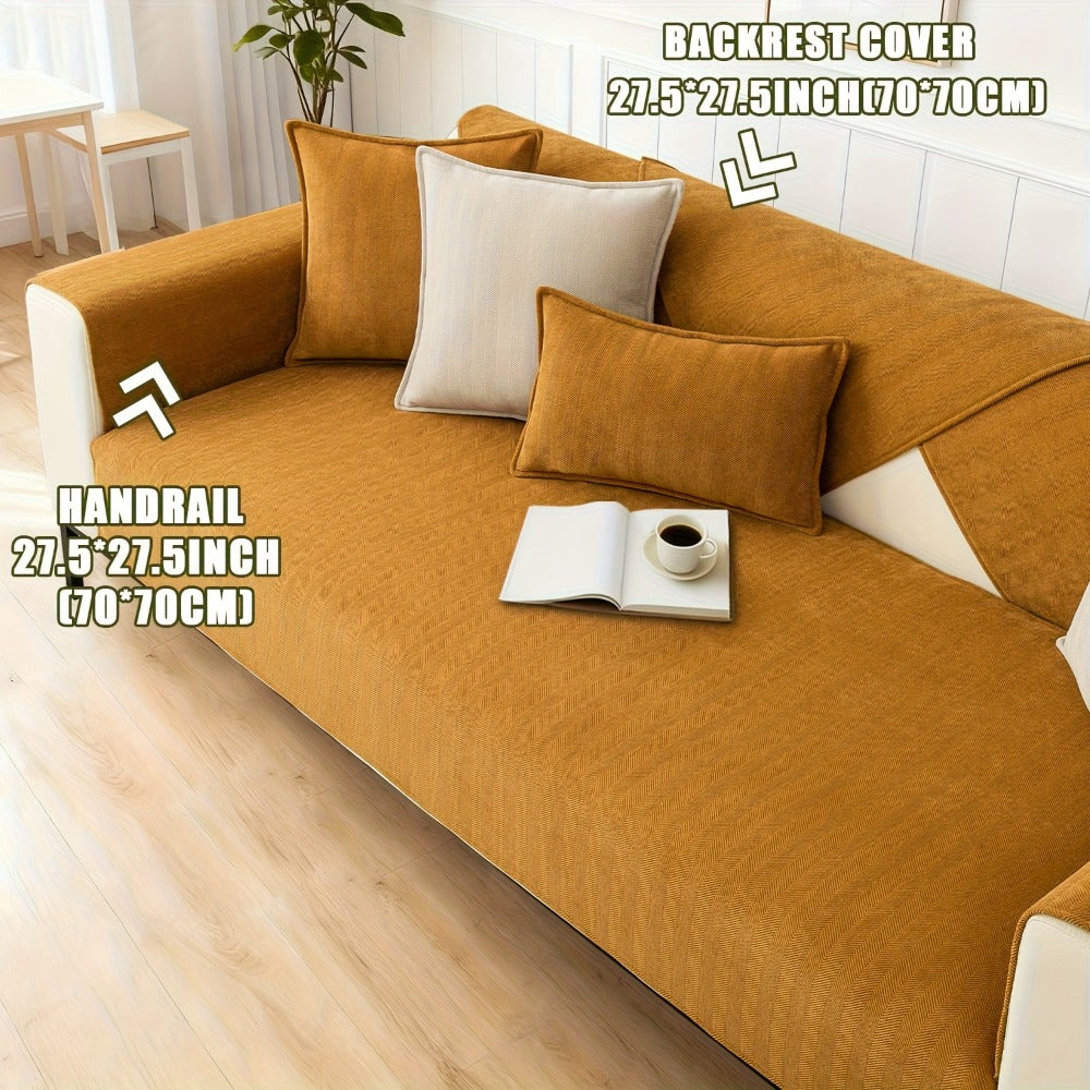 Sofa Cover Ribbed Chenille Stretch Panels with Non-Slip Design for 1 to 4 Seats, Armrests or Cushions