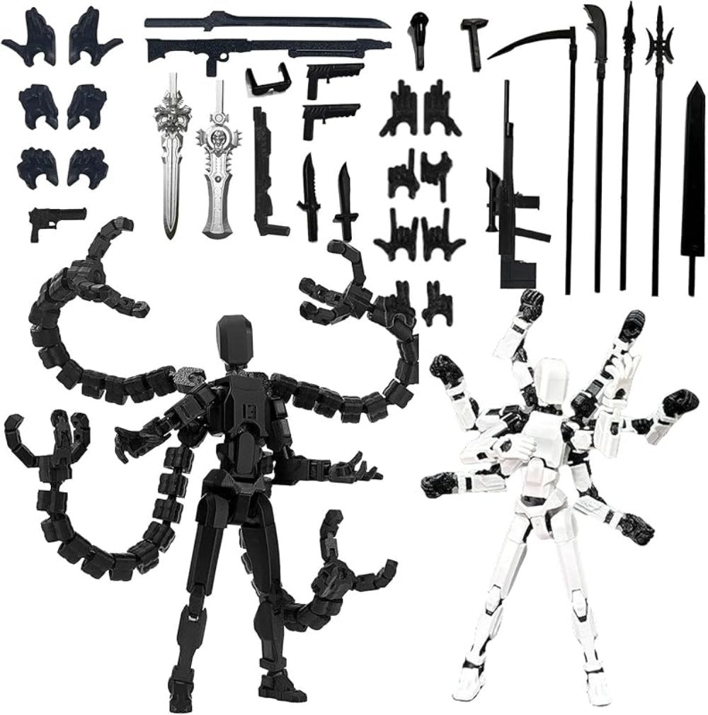 Two-Piece Multi-Joint Robot Figure Set with Tentacle Arms, Display Parts and Five Color Options
