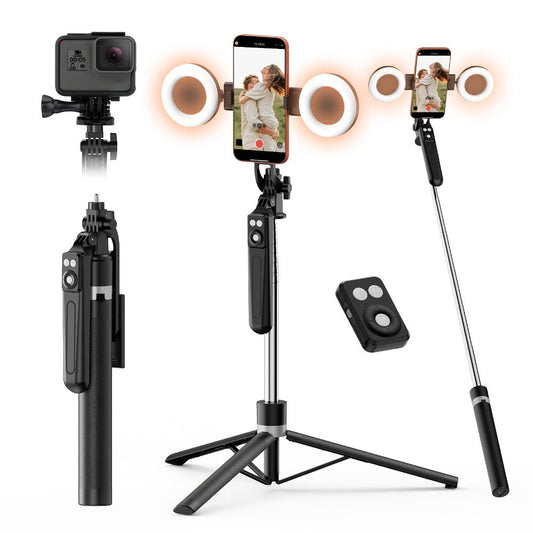 67 Inch Selfie Stick Tripod with Dual Fill Lights & Wireless Remote – GoPro 1/4 Mount 2-in-1 Extendable Phone Holder for iPhone Android Camera, TikTok YouTube Live Streaming Travel Vlogging Photography