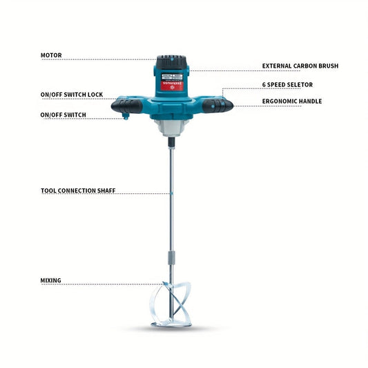 Electric Handheld Cement Mixer 2100W | 6-Speed Adjustable 800 RPM Mortar Mixer Drill for Mixing Paint, Cement, Mortar & Feed – Heavy Duty Paddle Mixer Power Tool