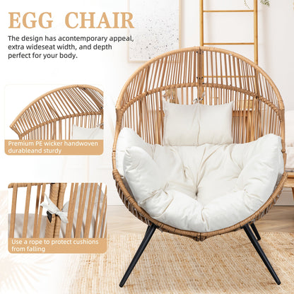 Egg Chair Outdoor Wicker PE Rattan Oversized Patio Lounge Chair with Cushion Rocking Egg Chair for Backyard Balcony Garden Beige Black Black/Rattan