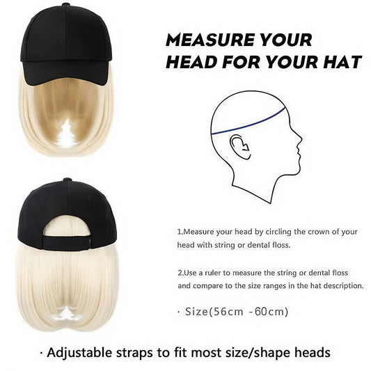 Baseball Cap Wig Women 2-in-1 Short Bob 12 Inch Glueless Synthetic Straight Breathable Adjustable Heat Resistant Natural Look Easy Wear 4 Colors Black 613 107 Style4