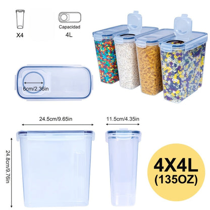 Airtight Food Storage Containers 4 Pack Extra Large 4L/135oz - BPA-Free Plastic Cereal Canisters with Pour Spout for Pantry Organization, Grain, Nuts, Flour & Rice Storage, Includes Labels & Marker