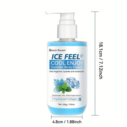 Mint Extract & Hydrolyzed Collagen Cooling Body Cream - Refreshing Hydrating Moisturizer for Dry Rough Skin, Non-Greasy Lightweight Hypoallergenic Formula, All Skin Types, Unisex Daily Use