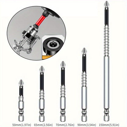 Magnetic Screwdriver Drill Bit Set Anti-Slip - K5 High Magnetic Power Bits in 50mm 65mm 70mm 75mm 90mm 150mm, Electric Screwdriver Bit Kit for Power Drills, DIY Home Repair & Professional Use