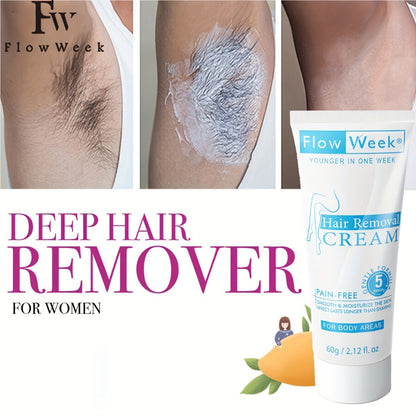 Hair Removal Cream Flow Week 60g Tube with One Three or Five Pack Options for External Body Grooming