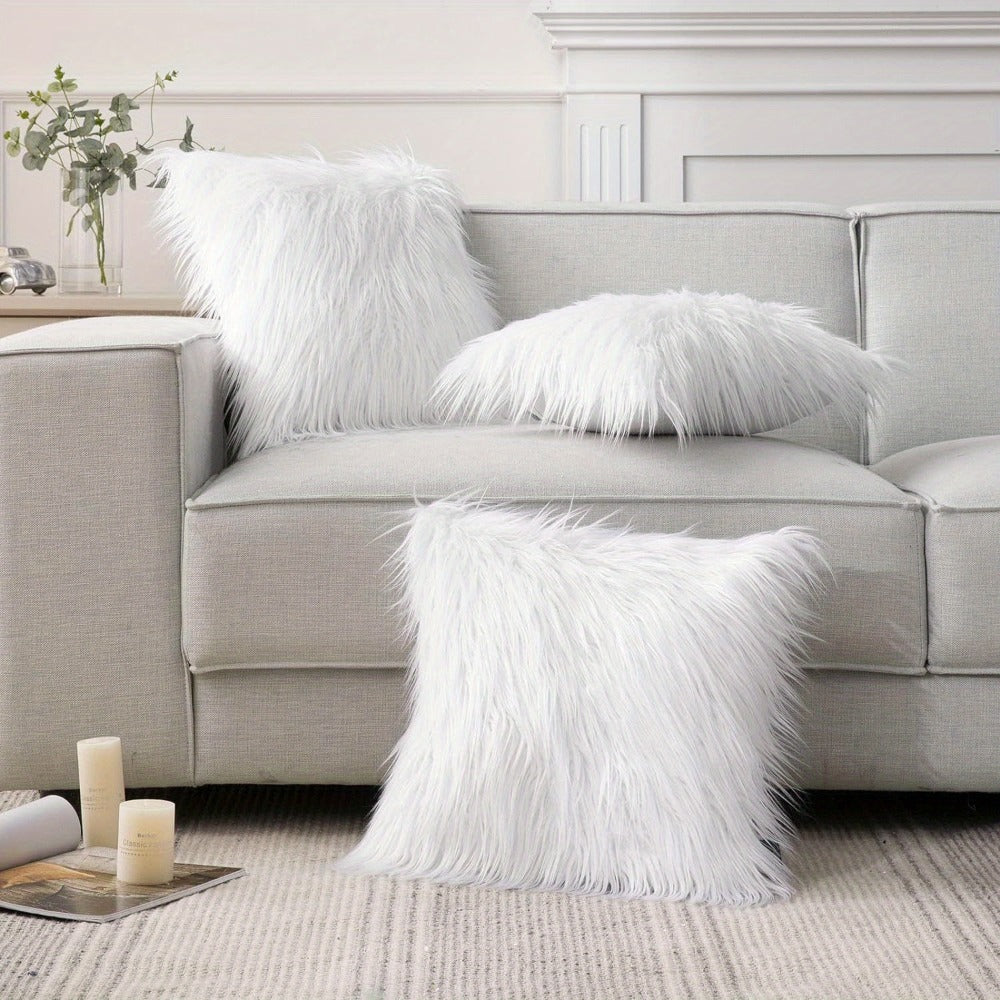 Faux-Fur-Look Throw Pillow Covers, Pack of Two with Zipper Closures and 40 Exact Color-Size Options