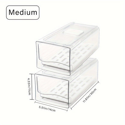 Stackable Fridge Organizer Bins with Drain Board 2 Pack, BPA-Free Refrigerator Drawer Organizer for Produce Fruit Vegetable, Reusable Food Storage Containers for Kitchen