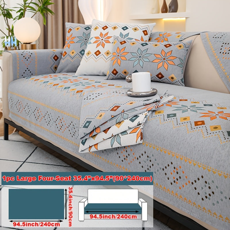 Sofa Cover Bohemian Chenille Jacquard Knit Sections with Anti-Slip Feature for Seat, Armrest or Backrest