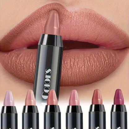 Lipstick Set, Fit Colors 6-Piece Velvet Matte Crayon Collection with Nude, Mauve and Berry Shades