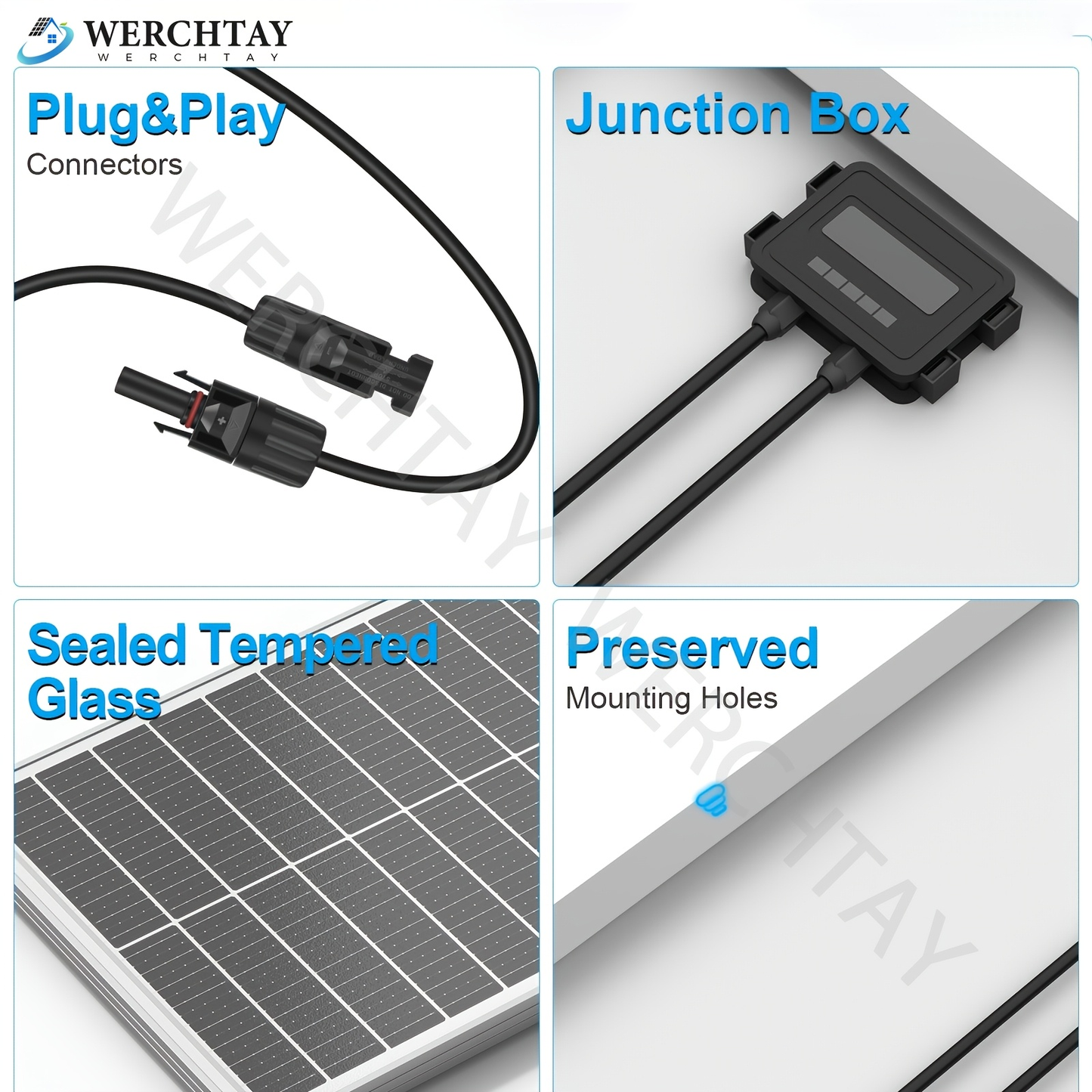 Single 100W Monocrystalline Solar Panel with 101 x 46 cm Frame and Attached PV Connector Cables