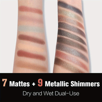 Eyeshadow Palette UCANBE 16-Shade Black Case with Matte-Shimmer-Metallic Mix and 15-Brush Set