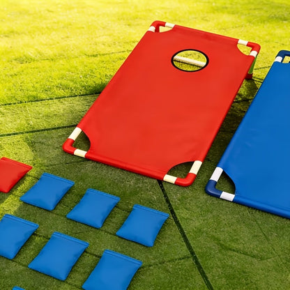 Portable Cornhole Game Set for Outdoor, 2 Boards with 12 Bean Bags & Storage Bag, Blue & Red