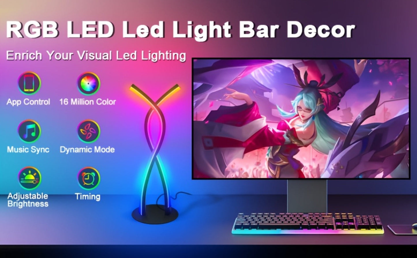 RGB Gaming Desk Lamp with App Control & Music Sync – 18-Key Remote, LED Light Bars, TV Backlight & Night Light, USB Powered Alien Ambient Lamp for Gaming Setup, Streaming & Desk Decor