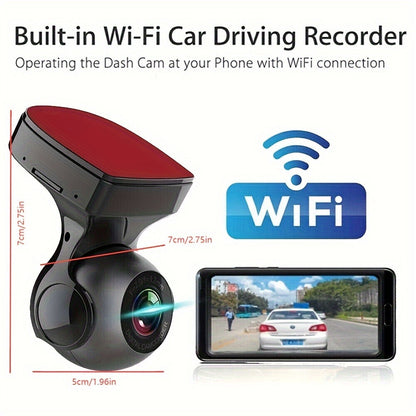 1080P WiFi Dash Cam 170° Wide Angle – HD Car DVR with G-Sensor, Loop Recording, Night Vision, Smartphone App View, Compact Windshield Camera for Cars & Trucks