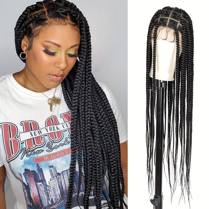 Curly Braid Full Lace Wig 40 Inch Handmade Lace Frontal Natural Black Extra Long Cascading Braids Protective Style for Women | Special Events Weddings Parties