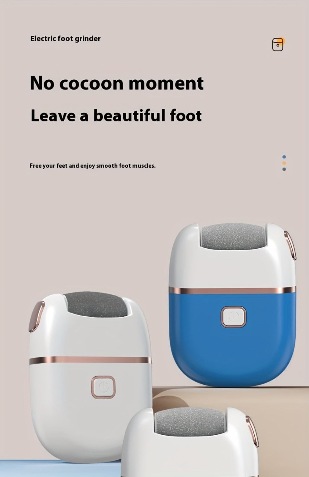 Rechargeable Electric Foot File with Two or Three Roller Heads in White Standard or Pink Upgraded Checkout