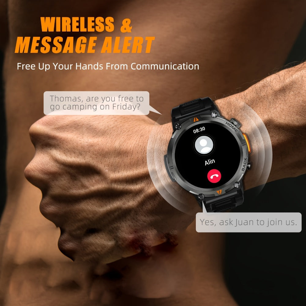 Smartwatch for Men 1.45 Inch Tactical Watch with LED Lighting and Bluetooth 5.2 Calling in Two Strap Styles