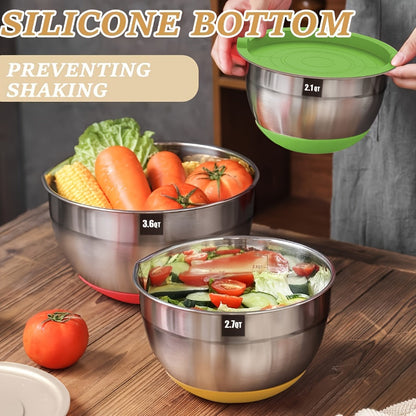 Twenty-Six-Piece Mixing Bowl and Kitchen Tool Set with Six Bowls in Khaki, Black or Color Options