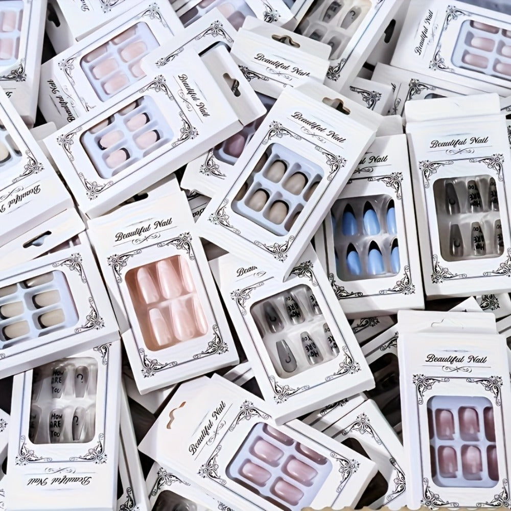 Press On Nails 216-Piece Nine-Set Random Mixed-Color Rhinestone Glossy Middle-Length Collection