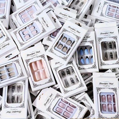 Press On Nails 216-Piece Nine-Set Random Mixed-Color Rhinestone Glossy Middle-Length Collection