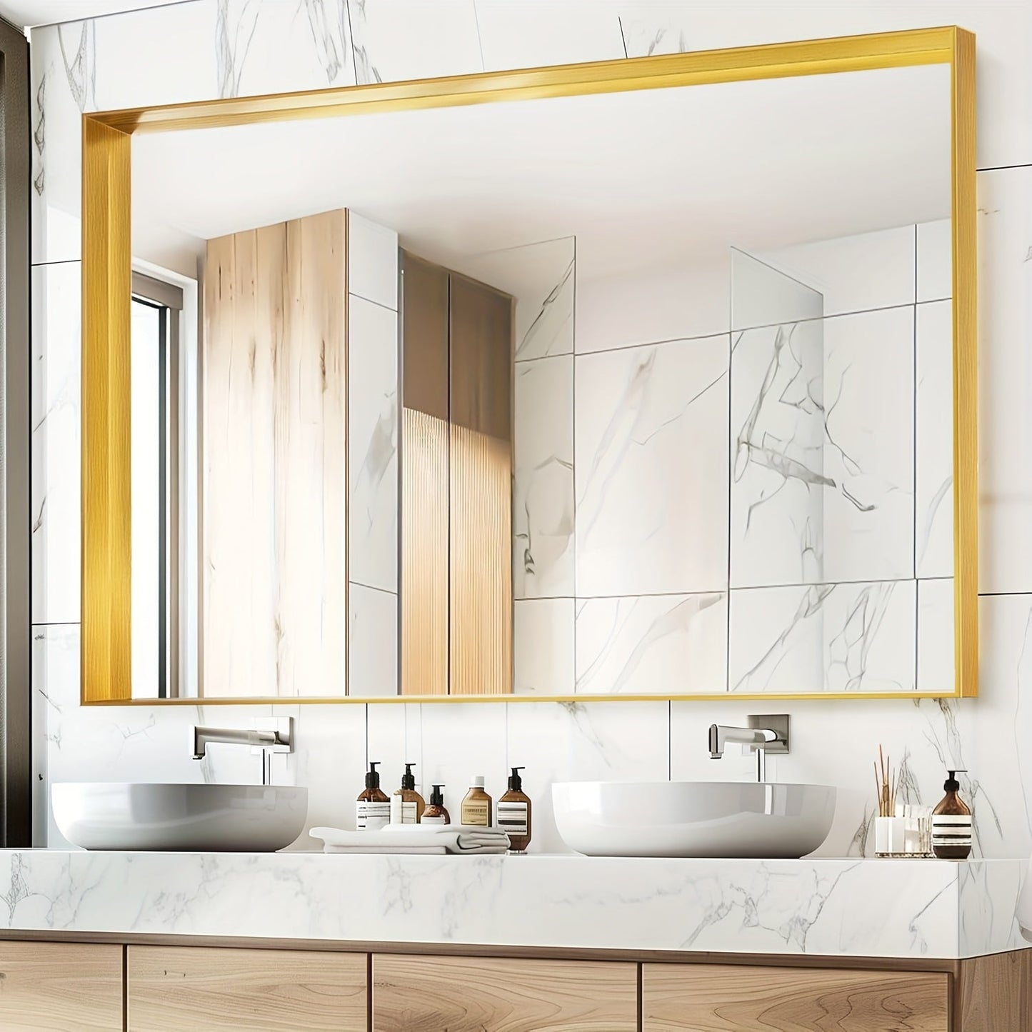 Bathroom Vanity Mirror Wall Mounted Metal Frame Rectangle – Anti-Rust Farmhouse Mirror in Matte Black, Gold & Silver, Multiple Sizes, Horizontal or Vertical Hang