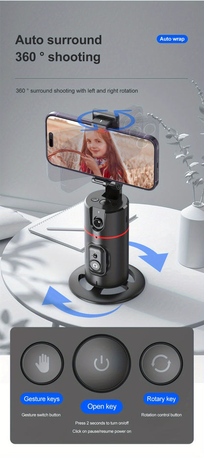 Gesture Control Auto Face Tracking Tripod with 360° Rotation & Wireless Remote No App Required – Smart AI Phone Holder for Vlogging Live Streaming TikTok YouTube Fitness iPhone Android Black Pink