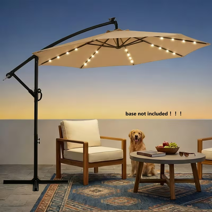 Offset Cantilever Umbrella 10FT Solar LED UPF50+ Easy Tilt Crank