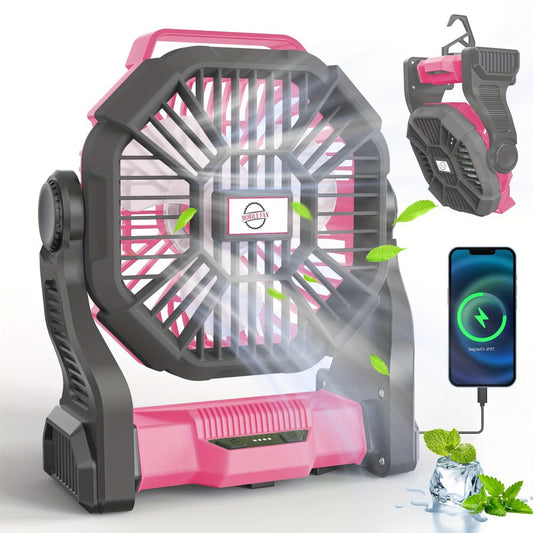 Camping Fan with LED Lantern, 3-in-1 Battery Powered Portable Fan Light for Tent Outdoor, Rechargeable Electric Fan with Timer 360° Rotation, for Camping Hiking Barbecue Travel Emergency