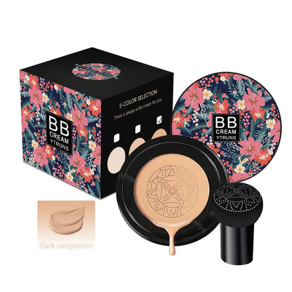 Floral Compact Air Cushion Foundation with Mushroom Puff Applicator and Ivory, Natural or Dark Shades