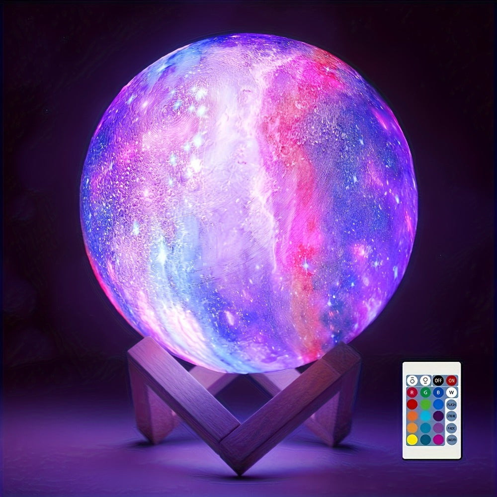 15cm Galaxy Globe LED Night Light with Folding Wood Stand, USB Plug-In Power and Multicolor Remote