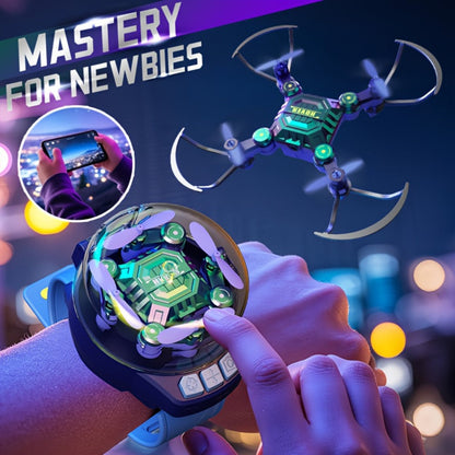 Watch-Controlled Mini RC Drone with Two Rechargeable Batteries in Blue, Green or Black for Indoor Flight