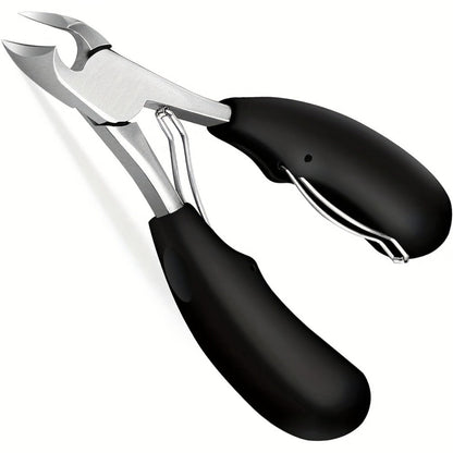 Angled Nail Clipper Set, Four Black-Handle Clipper Tools with Curved Jaws, File and Round Accessory