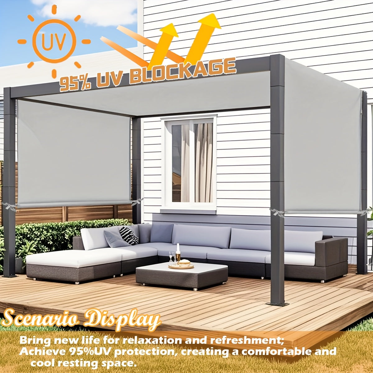 Retractable Pergola Replacement Canopy Cover, 105-Inch Width with Eight Colors and Three Length Options