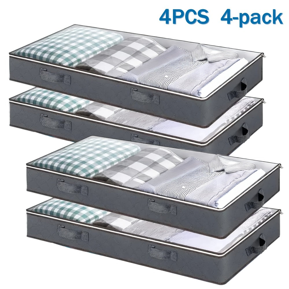 Storage Bag Set, 90L Under-Bed Organizers in 4- or 8-Pack Options with Clear Windows, Two-Way Zippers and Handles