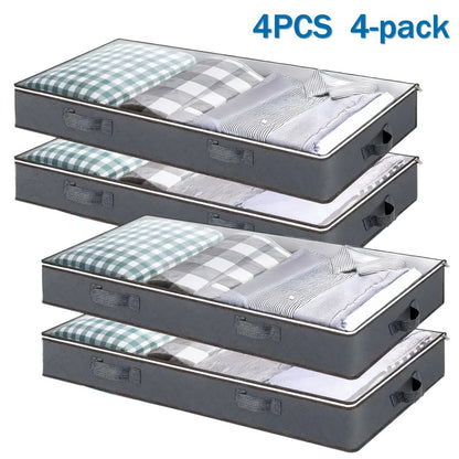 Storage Bag Set, 90L Under-Bed Organizers in 4- or 8-Pack Options with Clear Windows, Two-Way Zippers and Handles