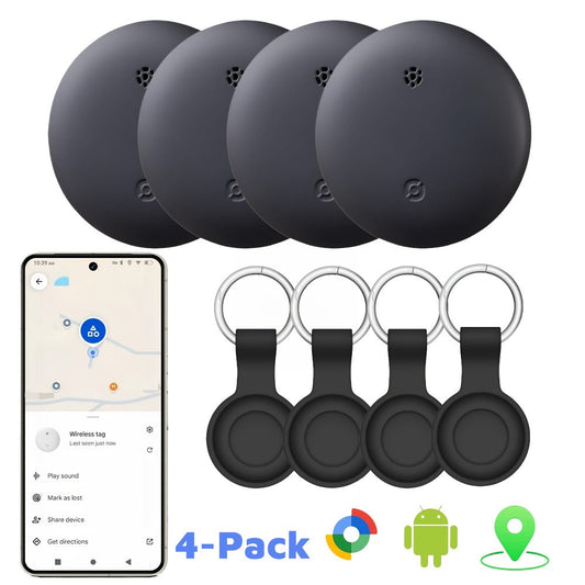 Bluetooth Tracker 4 Pack Google Certified Android Find My Device Find Hub – No Subscription Anti-Lost Tag for Keys Wallet Luggage Bags Pets Cars, Android 9+ Compatible, Family Value Pack Gift