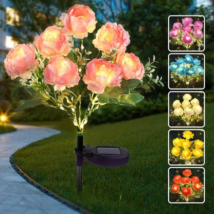 Solar Peony Flower Light 2PCS IP65 Waterproof - 84 LED Artificial Blooms 14 Fancy Lights Solar Powered Outdoor Garden Stake Lights for Lawn Yard Patio Holiday Decor Mother's Day Gift - 4 Colors