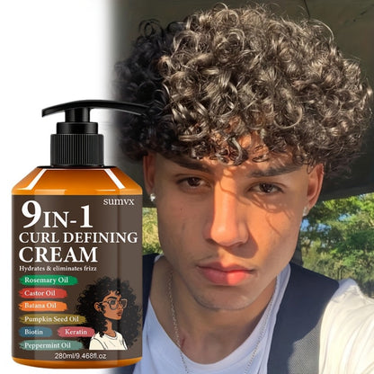 280ml 9-in-1 Curl Defining Cream in Pump Bottle with Pictured Botanical Ingredient Blend for Wavy Hair
