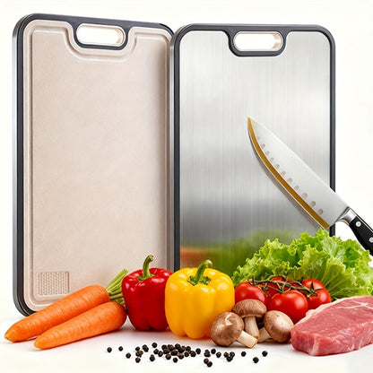 Large Cutting Board for Kitchen – Double Sided Food Grade Stainless Steel & Wheat Straw PP, Non-Slip, Easy to Clean, 16 x 11 Inch Heavy Duty Chopping Board