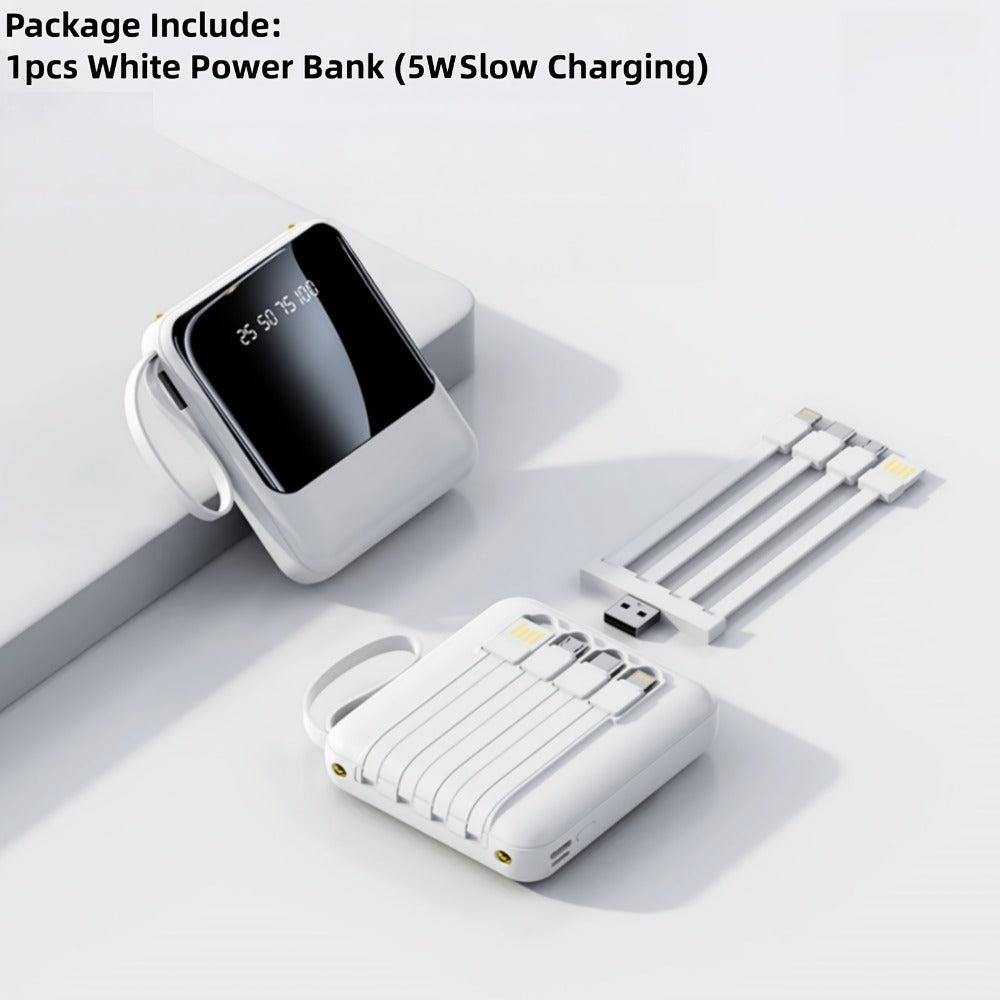 Power Bank 10000mAh with Built-In Cable Set, 5W/15W/22.5W Variants, Display and Lanyard for Travel