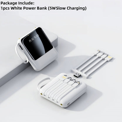 Power Bank 10000mAh with Built-In Cable Set, 5W/15W/22.5W Variants, Display and Lanyard for Travel