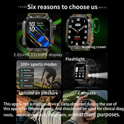 2.01" HD Compass Smartwatch for Men Women – Wireless Calling Outdoor Adventure Watch with LED Flashlight Fitness Tracker Pedometer Calorie Counter Long Battery Life Compatible with Android iPhone Couples Gift
