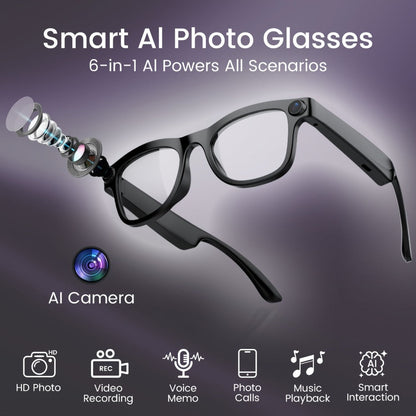 Smart Glasses 2MP Camera Eyewear with 100+ Language Translation, Bluetooth Calls and Black or Clear Lenses