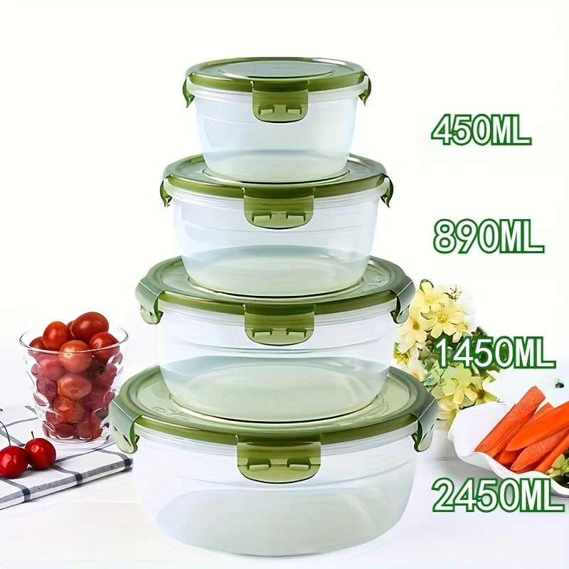 Food Storage Container Refrigerator Set with Three or Four Round Boxes, Flip Lids and Nested Capacities