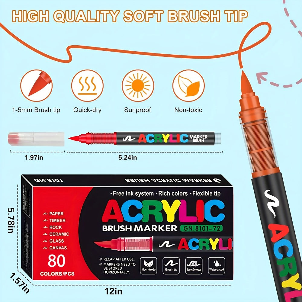 Soft Brush Acrylic Paint Pen Set with Clear Barrels in 12-, 36-, 60-, 80- or 120-Color Checkout Options