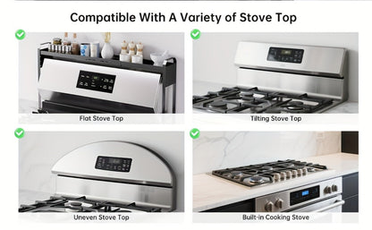 Expandable Stove Shelf Kitchen Organizer with 27.4-32.7-Inch Width, Adjustable Height and Utility Hooks