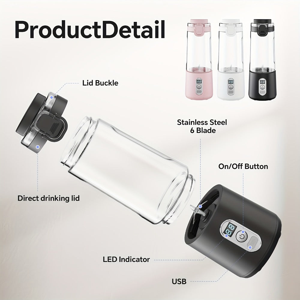 Portable Blender with Clear Cylindrical Cup, Digital Timer Display, Flip-Up Handle and Three Color Options